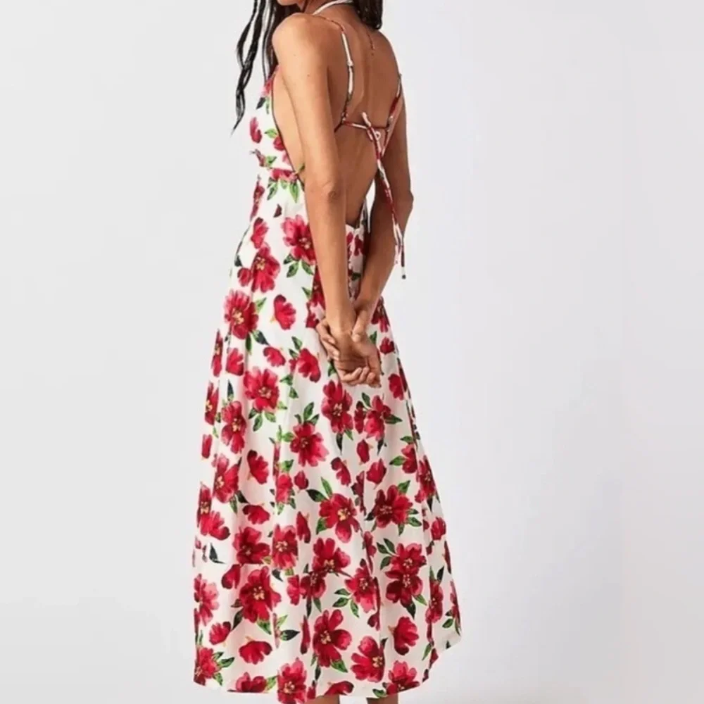 NWT FREE PEOPLE finder things Floral Red and White Midi Dress size small - Picture 2 of 15